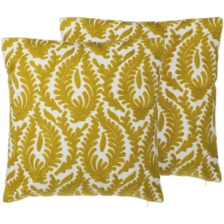 Beliani Dekokissen 2er-Set Senfgelb 45/45 cm Primula , Textil , 45x45 cm , Heimtextilien, Wohntextilien, Kissen, Zierkissen