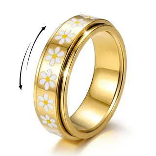 Dochais Anxiety Antistress Spinner Ringe Edelstahl Gold/Silber Gänseblümchen-Ring Damen Fidget Ring Band Modeschmuck Ringe für Damen Herren