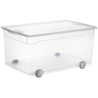 Rotho Clear Aufbewahrungsbox 63l mit Deckel und Rollen, Kunststoff (PP) BPA-frei, Transparent 63l (71,5 x 40,0 x 33,5 cm)