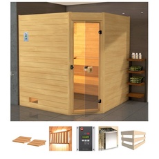 Bild von Sauna »Vaasa 3 Eck«, 7,5 kW Ofen mit ext. Steuerung beige