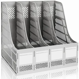 KXF Schreibtisch-Ordner, 4 Abschnitte, stabil, Kunststoff, Zeitschriftenhalter, Rahmen, Ordnerregal, Ablage und Aufbewahrung für Schule, Büro, Papier