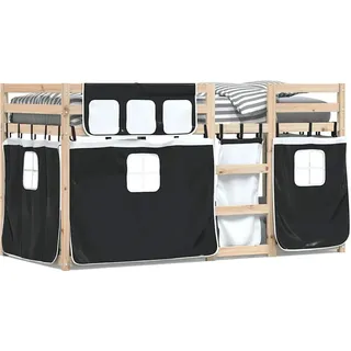 vidaXL Etagenbett mit Vorhängen 90 x 200 cm Kiefer schwarz weiß