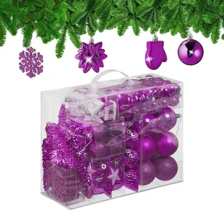 Relaxdays Weihnachtskugeln 100er Set, glitzernd, matt & glänzend, Baumschmuck, Kunststoff, Verschiedene Designs, pink