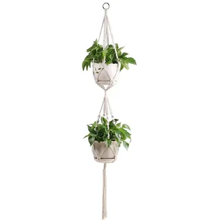 Doppelschicht Makramee Blumenampel Töpfe,Hängeampeln für Pflanzen Innen Outdoor, Boho Deko Hängeblumentöpfe, Hängepflanzen Topf mit Metallhaken für Garden,Living Room,Window Pflanzenampel Balkon Deko