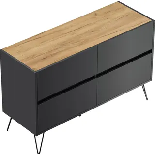 Posseik Sideboard Industrial E 4 Schubladen 120 cm Grafit Eiche Top