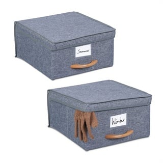 Relaxdays Aufbewahrungsbox 2er Set, je 12 l, Faltbox mit Deckel, Ordnungsbox aus Stoff, faltbarer Regalkorb, Griff, grau