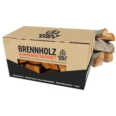 Onlydry Brennholz mit weniger als 18% Feuchtigkeit in 7,5kg Karton - Perfekt für Ofen, Feuerschale, Kamin, Kaminofen - Sauberes und trockenes Kaminholz/Feuerholz mit Anzündset
