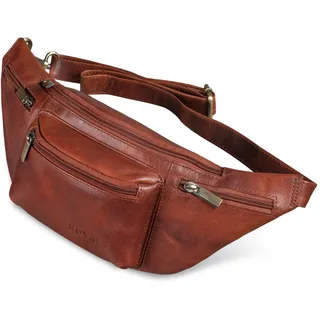 ROYALZ 'Laguna' Bauchtasche Leder Vintage Look Gürteltasche Unisex auch als Brusttasche Crossbody Bag Hüfttasche für Damen und Herren Echtleder, Farbe:Roma Cognac Braun