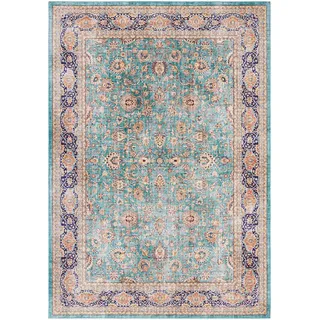 ELLE DECORATION Keshan Maschad Orientalischer Teppich - Kurzflor Vintage-Look Orientalisch Orient Klassischer Orientteppich für Wohnzimmer Esszimmer Flur oder Schlafzimmer Jade Grün, 200x290cm