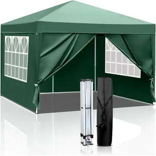 FCH Pavillon, Faltpavillon 3x3 m, mit 4 Seitenwänden, Partyzelt wasserabweisend UV-Schutz 50+, höhenverstellbarer , mit Tragetasche, für Outdoor Garten Camping Grün - Grün