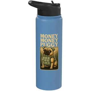 Money Money Puggy - Lustiger Hund Mops Brainrot Gaming Slang Meme Stainless Steel Insulated Water Bottle