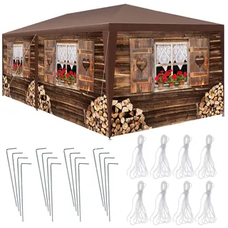 Tectake Pavillon Almchalet 6 x 3 m inkl. 6 Seitenteile Braun