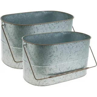 Pflanzgefäß 2er-Set Metall Antik-Optik Henkel Pflanzschale, Deko-Übertopf Silbern/Braun L42/40cm H22/20cm - Silber