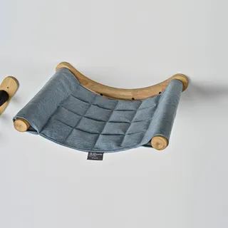 RHRQuality Wandmöbel Kletterwand Katze – Luxus-Hängematte XXL – Tragkraft bis zu 20 kg – Für große Katzen – Waschbare Hängematte – Denim