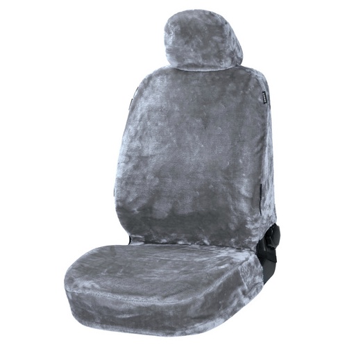 Bild von Sitzbezug Kunstfell, Auto-Schonbezug in Lammfell-Optik, Flauschiger Plüsch-Schonbezug vegan Silber