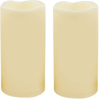 2 Stück 7,6x15 cm wasserdichte LED-Stumpenkerzen mit Timer batteriebetrieben, elektrisch, flammenlos, flackernd, aus Kunststoffharz, dekorative Kerzen für Laterne Terrasse Garten Halloween Dekoration