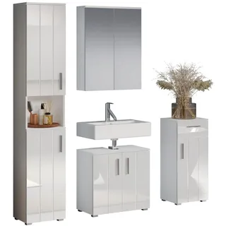 trendteam smart living - 4-teilige Badezimmerkombination Badmöbel - Badezimmer - Wons - Aufbaumaß (BxHxT) 164 x 192 x 32 cm - Farbe Weiß Hochglanz - 220790101
