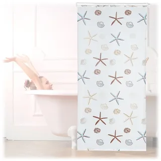Relaxdays Duschrollo Ocean, wasserabweisend, Muschel Badrollo Wanne u. Dusche, Deckenmontage,100x240cm, semitransparent