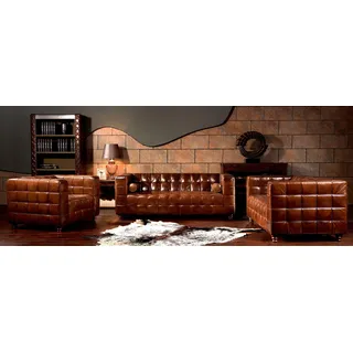 Klassische Echtleder Couch Polster Sofagarnitur Sitz Garnituren Couchen 3tlg neu - Braun