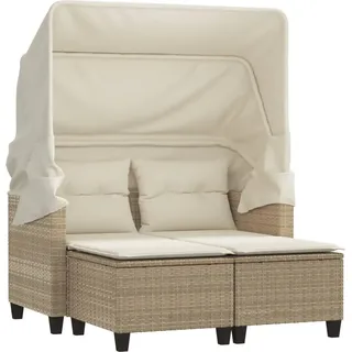 vidaXL Gartensofa 2-Sitzer mit Dach und Hockern Beige Poly Rattan - Beige