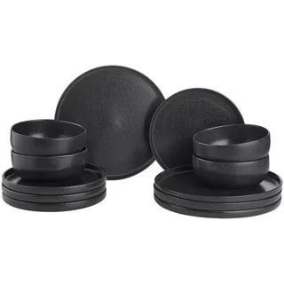 Butlers Geschirrset 12-tlg. Casa Nova 4 Personen , Schwarz , Keramik , 27x1x27 cm , Geschirr, Geschirrsets