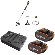 WORX Nitro WG186E.92 Akku Rasentrimmer & Freischneider 40V (2x20V) - leistungsstarker bürstenloser Motor - Diverse Aufsätze - inkl. 2X 4Ah Akku und Doppel Schnellladegerät