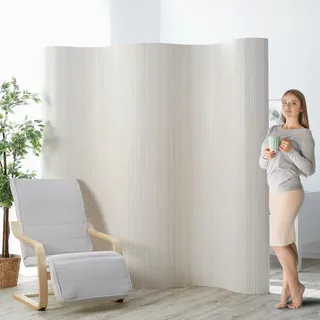 Homestyle4u Paravent 250/200 cm Weiß Raumteiler Bambus , Naturmaterialen , 250x195x0.3 cm , Wohnzimmer, Raumteiler, Paravents