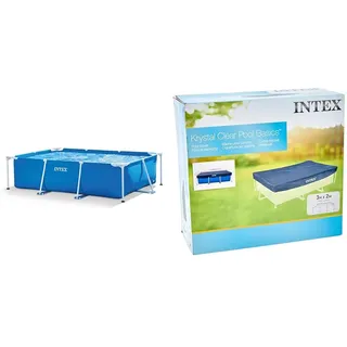 Intex Rectangular Frame Pool - Aufstellpool, Blau - 220 x 150 x 60 cm Cover - Poolabdeckplane - Blau, 300 x 200 x 20 cm - Für Frame