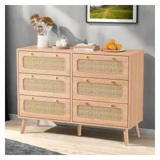 UnboxG Kommode mit 6 Schubladen, Modernes Sideboard mit viel Stauraum, Buffetschrank Mehrzweckschrank für Wohnzimmer Schlafzimmer Flur Büro, Verstellbare Ablage, Metallbeinen, 100 x 34 x 73 cm