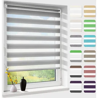Doppelrollo klemmfix ohne Bohren, Duo Rollos für Fenster & Tür mit Bohren, Version 2025 Grau B45 x H150cm (Stoffbreite 41cm), Fensterrollo lichtdurchlässig & verdunkelnd, Klemmrollo Sonnenschutz