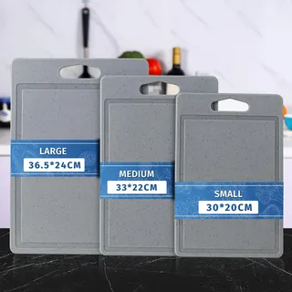 DIFULI Schneidebrett Set 3-teilig Granitoptik, 100% Rutschfeste Aufkleber und Saftkanal, BPA-Free, mit Griff Schneidebretter Kunststoff Antibakteriell, Spülmaschinenfestes, Küchenzubehör(Grau)