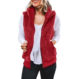 Teddywesten Damen Teddy Weste Waistcoat Fleece Teddyfell Jacke Ärmellose Fleeceweste Outdoor Fall Fashion Damenweste