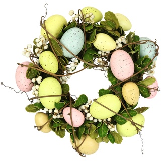 Eierkranz aus Rattan mit Eier und Trockenblumen Deko Ostern Frühling Kranz Eikranz Osterkranz Frühlingskranz Türkranz Wandkranz Tischkranz Tischdeko Dekorationen Hängen Willkommensschild Bastelbedarf