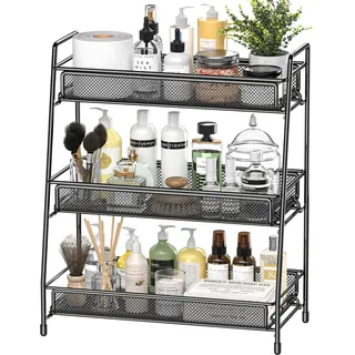 EKNITEY Badezimmer-Arbeitsplatten Organizer Regal – 3-stufiges Gewürzregal aus Metall | Makeup-Regal | Kleiner Parfüm-Waschtisch-Organizer für Waschbecken/Schlafzimmer/Wohnzimmer/Küche/Büro