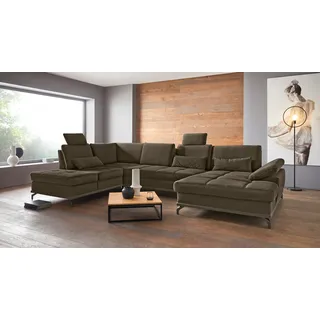 OTTO home »Costello U-Form, B: 363 cm mit Sitztiefen-, Armteilverstellung &« 3 Nierenkissen, optional Bettfunktion & Bettkasten,