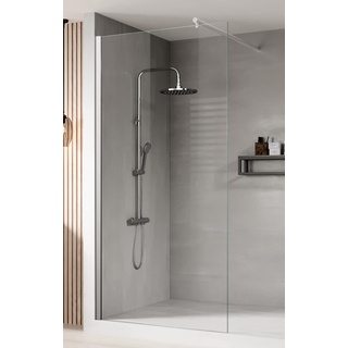 Badplaats B.V. Duschwand Florida 90 x 200cm Glas Duschabtrennung Chrom - Walk-In Dusche Nano Duschtrennwand