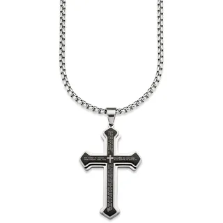 Bruno Banani Kette mit Anhänger BRUNO BANANI "Schmuck Geschenk Halskette Kreuz Venezianerkette Silber Schwarz", silber (edelstahlfarben), Halsketten, Herren, Edelstahl, L: 60