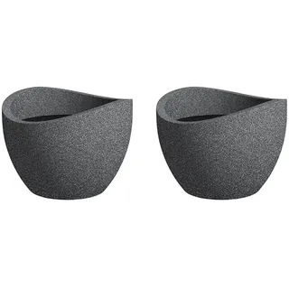 Scheurich Wave Globe, Pflanzgefäß aus Kunststoff, Schwarz-Granit & Wave Globe, Pflanzgefäß aus Kunststoff, Schwarz-Granit, 30 cm Durchmesser, 22 cm hoch, 19 l Vol.