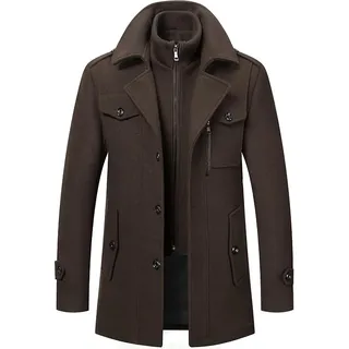 Herren Wintermantel, Slim Fit Zweiteiliger Mantel für Business und Freizeit, Wollmantel mit Stehkragen Peacoat und Warmer Integrierter Innenjacke, Herren, Kaffee, 7XL - Braun