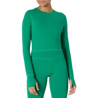 Amazon Essentials Damen Sportliches Anschmiegsames FormFlex Slim-Fit-Layering-Workout-Top, Bauchfrei, Smaragdgrün, L