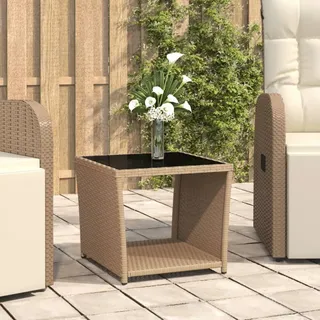 Beistelltisch mit Glasplatte Beige Poly Rattan & Hartglas - Schwarz