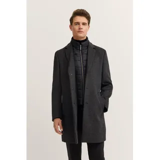 Kurzmantel BUGATTI "Flexcity Stretch", Herren, Gr. 58, 280, dunkelgrau, 50% Polyester, 40% Wolle, 10% sonstige Faser, kariert, normal, normaler Saum, Mäntel Kurzmantel, mit Glencheck-Karo und Westen-Einsatz