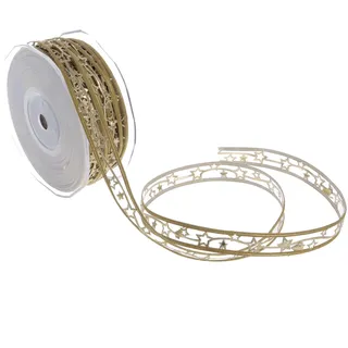 Deko AS GmbH Weihnachtsband mit Sternchen - Gold - 15mm - 20m - 90159 02 (1,33€/m)