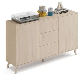 Muebles Pitarch | Sideboard für Wohn- und Esszimmer, Buffet, Beistellschrank, 2 Türen und 3 Schubladen, Eiche , 89x140x40 cm, Speisekammer, Küche, Druckverschluss oder Push-Pull, Modern, Nordisch