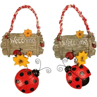 2 Stück Marienkäfer Willkommensschild, Marienkäfer Willkommensschild Kranz Dekoration, Kranz Dekoration Wohnaccessoires, Hängender Marienkäfer Resin Türkranz