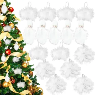 FENGCHUANG 16 Stück Weiß Christbaumschmuck Anhänger Set Weihnachten Engelsflügel, Weihnachtsbaumschmuck Weiss Weihnachtsengel deko Federn für Weihnachtsfeier Dekoration DIY Handwerk