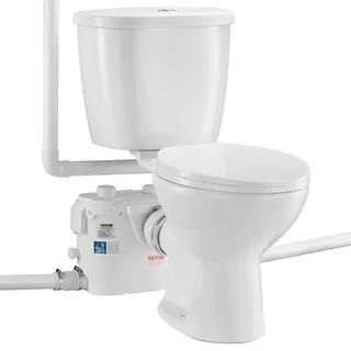VEVOR Toilettensystem Zerkleinerungstoilettensystem mit leistungsstarker 500 W Zerkleinererpumpe, Toilette mit Heckauslass und Auftriebsspülung für den Keller, Wasserentsorgung mit Doppelspülung