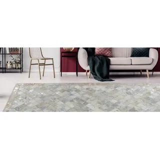 Kayoom Lederteppich "Lavish 210 - Fellteppich" rechteckig 8 mm Höhe 100% Rindsleder, Patchwork-Dessin, Wohnzimmer, silberfarben, grau