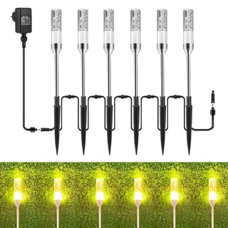 Greenclick Gartenbeleuchtung 8M LED Gartenleuchte 570LM Luftblasen Leuchtstäbe 2700K Erweiterbar Gartenlampen mit Strom Erdspieß Kabel IP65 Wegleuchte Wegbeleuchtung für Außen Garten Yard 6er Set