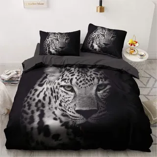 YASMENG 3D Bettwäsche 135x200 Leopard Tiermotiv Schwarz Grau Bettbezug Set Weich Flauschig Mikrofaser Bettwäsche 2teilig für Geschenke Zimmer Deko mit Reißverschluss und 80x80 cm Kissenbezug